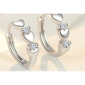 Fashion Hoop Earrings Sterling Silver 925 Heart December Birthday Stone
